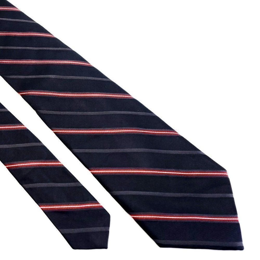 Express Design Studio‎ Silk Tie Woven Black Red Striped